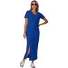 imageGRECERELLE Women Summer Casual 2 Piece Sets VNeck WrinkleFree Top amp Elastic Waist Midi Side Slit Skirt with PocketsRoyal Blue