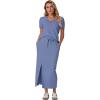 imageGRECERELLE Women Summer Casual 2 Piece Sets VNeck WrinkleFree Top amp Elastic Waist Midi Side Slit Skirt with PocketsSky Blue