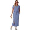 imageGRECERELLE Women Summer Casual 2 Piece Sets VNeck WrinkleFree Top amp Elastic Waist Midi Side Slit Skirt with PocketsSky Blue