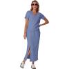 imageGRECERELLE Women Summer Casual 2 Piece Sets VNeck WrinkleFree Top amp Elastic Waist Midi Side Slit Skirt with PocketsSky Blue