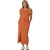 imageGRECERELLE Women Summer Casual 2 Piece Sets VNeck WrinkleFree Top amp Elastic Waist Midi Side Slit Skirt with PocketsTan