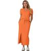 imageGRECERELLE Women Summer Casual 2 Piece Sets VNeck WrinkleFree Top amp Elastic Waist Midi Side Slit Skirt with PocketsVibrant Orange
