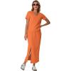 imageGRECERELLE Women Summer Casual 2 Piece Sets VNeck WrinkleFree Top amp Elastic Waist Midi Side Slit Skirt with PocketsVibrant Orange