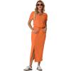 imageGRECERELLE Women Summer Casual 2 Piece Sets VNeck WrinkleFree Top amp Elastic Waist Midi Side Slit Skirt with PocketsVibrant Orange