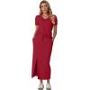 imageGRECERELLE Women Summer Casual 2 Piece Sets VNeck WrinkleFree Top amp Elastic Waist Midi Side Slit Skirt with PocketsWine Red