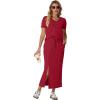 imageGRECERELLE Women Summer Casual 2 Piece Sets VNeck WrinkleFree Top amp Elastic Waist Midi Side Slit Skirt with PocketsWine Red