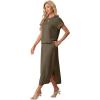 imageGRECERELLE Women Summer Casual WrinkleFree 2 Piece Sets Round Neck Top amp Elastic Waist Maxi Side Slit Skirt with PocketsArmy Green