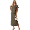 imageGRECERELLE Women Summer Casual WrinkleFree 2 Piece Sets Round Neck Top amp Elastic Waist Maxi Side Slit Skirt with PocketsArmy Green