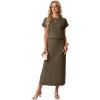 imageGRECERELLE Women Summer Casual WrinkleFree 2 Piece Sets Round Neck Top amp Elastic Waist Maxi Side Slit Skirt with PocketsArmy Green