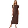 imageGRECERELLE Women Summer Casual WrinkleFree 2 Piece Sets Round Neck Top amp Elastic Waist Maxi Side Slit Skirt with PocketsDark Coffee