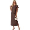 imageGRECERELLE Women Summer Casual WrinkleFree 2 Piece Sets Round Neck Top amp Elastic Waist Maxi Side Slit Skirt with PocketsDark Coffee