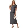 imageGRECERELLE Women Summer Casual WrinkleFree 2 Piece Sets Round Neck Top amp Elastic Waist Maxi Side Slit Skirt with PocketsDark Gray