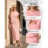 imageGRECERELLE Women Summer Casual WrinkleFree 2 Piece Sets Round Neck Top amp Elastic Waist Maxi Side Slit Skirt with PocketsDark Gray