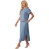 imageGRECERELLE Women Summer Casual WrinkleFree 2 Piece Sets Round Neck Top amp Elastic Waist Maxi Side Slit Skirt with PocketsDenim Blue