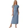 imageGRECERELLE Women Summer Casual WrinkleFree 2 Piece Sets Round Neck Top amp Elastic Waist Maxi Side Slit Skirt with PocketsDenim Blue