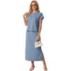 imageGRECERELLE Women Summer Casual WrinkleFree 2 Piece Sets Round Neck Top amp Elastic Waist Maxi Side Slit Skirt with PocketsDenim Blue