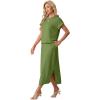 imageGRECERELLE Women Summer Casual WrinkleFree 2 Piece Sets Round Neck Top amp Elastic Waist Maxi Side Slit Skirt with PocketsDill Green