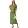 imageGRECERELLE Women Summer Casual WrinkleFree 2 Piece Sets Round Neck Top amp Elastic Waist Maxi Side Slit Skirt with PocketsDill Green