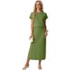 imageGRECERELLE Women Summer Casual WrinkleFree 2 Piece Sets Round Neck Top amp Elastic Waist Maxi Side Slit Skirt with PocketsDill Green