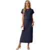 imageGRECERELLE Women Summer Casual WrinkleFree 2 Piece Sets Round Neck Top amp Elastic Waist Maxi Side Slit Skirt with PocketsNavy Blue