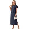 imageGRECERELLE Women Summer Casual WrinkleFree 2 Piece Sets Round Neck Top amp Elastic Waist Maxi Side Slit Skirt with PocketsNavy Blue