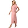 imageGRECERELLE Women Summer Casual WrinkleFree 2 Piece Sets Round Neck Top amp Elastic Waist Maxi Side Slit Skirt with PocketsPink
