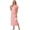 imageGRECERELLE Women Summer Casual WrinkleFree 2 Piece Sets Round Neck Top amp Elastic Waist Maxi Side Slit Skirt with PocketsPink