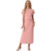 imageGRECERELLE Women Summer Casual WrinkleFree 2 Piece Sets Round Neck Top amp Elastic Waist Maxi Side Slit Skirt with PocketsPink