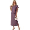 imageGRECERELLE Women Summer Casual WrinkleFree 2 Piece Sets Round Neck Top amp Elastic Waist Maxi Side Slit Skirt with PocketsRosewood