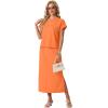 imageGRECERELLE Women Summer Casual WrinkleFree 2 Piece Sets Round Neck Top amp Elastic Waist Maxi Side Slit Skirt with PocketsVibrant Orange