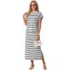 imageGRECERELLE Women Summer Casual WrinkleFree 2 Piece Sets Round Neck Top amp Elastic Waist Maxi Side Slit Skirt with PocketsWhite Black Stripe