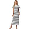 imageGRECERELLE Women Summer Casual WrinkleFree 2 Piece Sets Round Neck Top amp Elastic Waist Maxi Side Slit Skirt with PocketsWhite Black Stripe