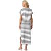 imageGRECERELLE Women Summer Casual WrinkleFree 2 Piece Sets Round Neck Top amp Elastic Waist Maxi Side Slit Skirt with PocketsWhite Black Stripe