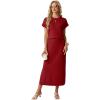 imageGRECERELLE Women Summer Casual WrinkleFree 2 Piece Sets Round Neck Top amp Elastic Waist Maxi Side Slit Skirt with PocketsWine Red