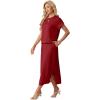 imageGRECERELLE Women Summer Casual WrinkleFree 2 Piece Sets Round Neck Top amp Elastic Waist Maxi Side Slit Skirt with PocketsWine Red