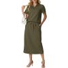 imageGRECERELLE Womens 2 Piece Casual Summer Set Half Zip Short Sleeve Top amp Back Slit Maxi Skirt with Pockets For VacationArmy Green