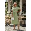 imageGRECERELLE Womens 2 Piece Casual Summer Set Half Zip Short Sleeve Top amp Back Slit Maxi Skirt with Pockets For VacationAvocado Green