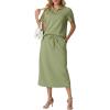 imageGRECERELLE Womens 2 Piece Casual Summer Set Half Zip Short Sleeve Top amp Back Slit Maxi Skirt with Pockets For VacationAvocado Green