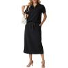 imageGRECERELLE Womens 2 Piece Casual Summer Set Half Zip Short Sleeve Top amp Back Slit Maxi Skirt with Pockets For VacationBlack