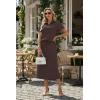 imageGRECERELLE Womens 2 Piece Casual Summer Set Half Zip Short Sleeve Top amp Back Slit Maxi Skirt with Pockets For VacationDark Coffee