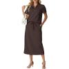 imageGRECERELLE Womens 2 Piece Casual Summer Set Half Zip Short Sleeve Top amp Back Slit Maxi Skirt with Pockets For VacationDark Coffee