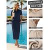 imageGRECERELLE Womens 2 Piece Casual Summer Set Half Zip Short Sleeve Top amp Back Slit Maxi Skirt with Pockets For VacationNavy Blue