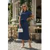 imageGRECERELLE Womens 2 Piece Casual Summer Set Half Zip Short Sleeve Top amp Back Slit Maxi Skirt with Pockets For VacationNavy Blue