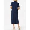 imageGRECERELLE Womens 2 Piece Casual Summer Set Half Zip Short Sleeve Top amp Back Slit Maxi Skirt with Pockets For VacationNavy Blue
