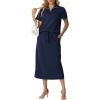 imageGRECERELLE Womens 2 Piece Casual Summer Set Half Zip Short Sleeve Top amp Back Slit Maxi Skirt with Pockets For VacationNavy Blue