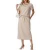 imageGRECERELLE Womens 2 Piece Casual Summer Set Half Zip Short Sleeve Top amp Back Slit Maxi Skirt with Pockets For VacationOatmeal