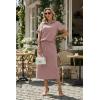 imageGRECERELLE Womens 2 Piece Casual Summer Set Half Zip Short Sleeve Top amp Back Slit Maxi Skirt with Pockets For VacationRose Pink