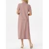 imageGRECERELLE Womens 2 Piece Casual Summer Set Half Zip Short Sleeve Top amp Back Slit Maxi Skirt with Pockets For VacationRose Pink