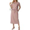 imageGRECERELLE Womens 2 Piece Casual Summer Set Half Zip Short Sleeve Top amp Back Slit Maxi Skirt with Pockets For VacationRose Pink