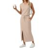 imageGRECERELLE 2026 Casual 2 Piece Sets For Women Summer V Neck WrinkleFree Sleeveless Top Side Slit Maxi Skirt With PocketsOatmeal